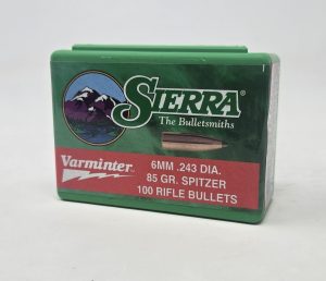 SRAA1520__70754.1738692257.1280.1280.jpg Sierra 6mm (.243 Dia) Reloading Bullets Varminter SRAA1520 85 Grain Flat Base Spitzer Soft Point 100 Pieces