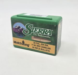 SRAA9377GT__45593.1738873696.1280.1280.jpg Sierra 22 Cal/5.56mm (.224 Dia) Reloading Bullets Matchking SRAA9377GT 77 Grain Hollow Point Boat Tail With Cannelure 50 Pieces