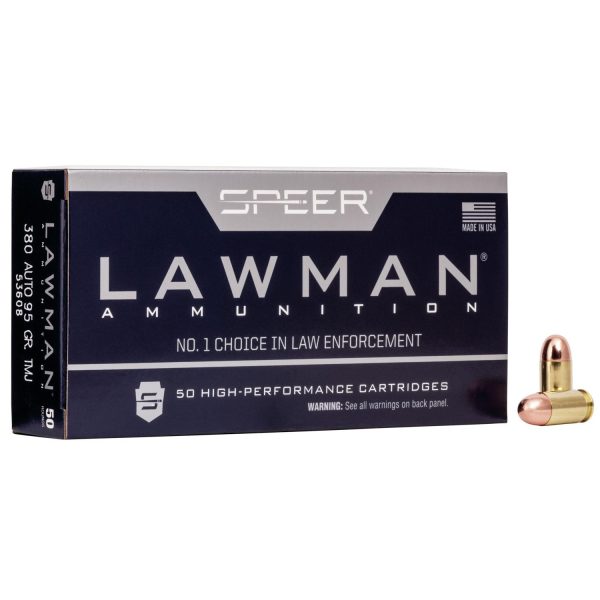 https3A2F2Fmedia.chattanoogashooting.com2Fimages2Fproduct2FCC536082FCC53608_1.jpg Speer Lawman Handgun Ammunition .380 Auto 95 gr. TMJ 950 fps 50/ct