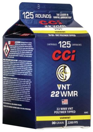 CCI Varmint Rimfire Ammunition .22 WMR 30 gr VNT 2200 fps 125/ct