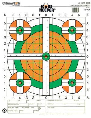 https3A2F2Fmedia.chattanoogashooting.com2Fimages2Fproduct2FCM457312FCM45731.jpg Champion Scorekeeper Targets Fluorescent Orange & Green Bull - 100 yd. Rifle Sight-In 100/Pack