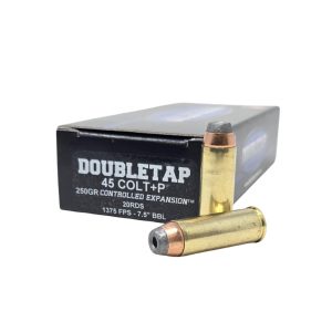 https3A2F2Fmedia.chattanoogashooting.com2Fimages2Fproduct2FDT45P250CE202FDT45P250CE202_1.jpg Double Tap Controlled Expansion Handgun Ammunition .45 Colt(+P) 250gr SJHP 1375 fps 20/ct