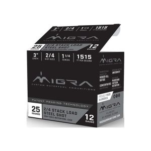 https3A2F2Fmedia.chattanoogashooting.com2Fimages2Fproduct2FERM12AS242FERM12AS24.jpg Migra Steel Waterfowl Stacked Shotshell 12ga 3" 1-1/4 oz 1515 fps #2 & #4 25/ct