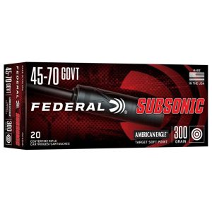 https3A2F2Fmedia.chattanoogashooting.com2Fimages2Fproduct2FFA4570SUB12FFA4570SUB1-1.jpg Federal Subsonic Rifle Ammunition .45-70 Govt 300gr SP 1000 fps 20/ct