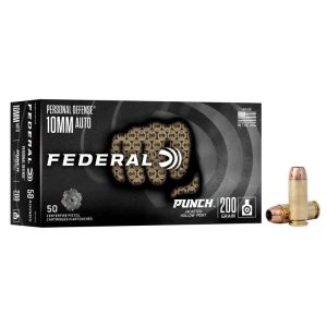 https3A2F2Fmedia.chattanoogashooting.com2Fimages2Fproduct2FFAPD10P1G2FFAPD10P1G1.jpg Federal Personal Defense Punch Handgun Ammunition 10mm Auto 200gr JHP 1100 fps 50/ct