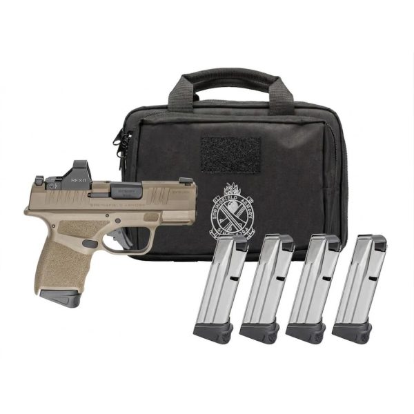 https3A2F2Fmedia.chattanoogashooting.com2Fimages2Fproduct2FFKHC9319FOSPPAC2FFKHC9319FOSP1_2.jpg Springfield GEAR PAC Hellcat Micro-Compact OSP Handgun 9mm Luger 11(1)&13(3)rd Magazines 3" Barrel Desert FDE Viridian RFX11 Bag