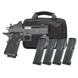 https3A2F2Fmedia.chattanoogashooting.com2Fimages2Fproduct2FFKPH9116AOSPAC2Fprodigu2.jpg Springfield Armory Gear Pac 1911 DS Prodigy Compact Handgun 9mm Luger 15rd Magazines (4) 4.25" Barrel Black Viridian Green Dot Bag