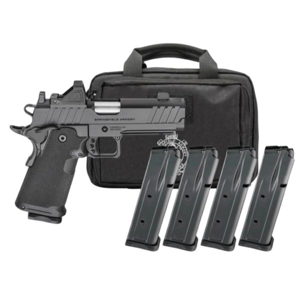 https3A2F2Fmedia.chattanoogashooting.com2Fimages2Fproduct2FFKPH9116AOSPAC2Fprodigu2.jpg Springfield Armory Gear Pac 1911 DS Prodigy Compact Handgun 9mm Luger 15rd Magazines (4) 4.25" Barrel Black Viridian Green Dot Bag