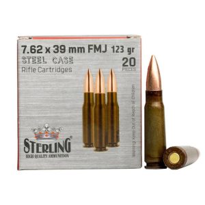 https3A2F2Fmedia.chattanoogashooting.com2Fimages2Fproduct2FGB86987799672842FGB8698779967284-1.jpg Global Ordnance Sterling Steel Case Rifle Ammunition 7.62x39mm 123gr FMJ 2362 fps 20/ct