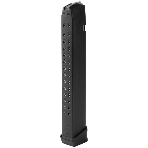 https3A2F2Fmedia.chattanoogashooting.com2Fimages2Fproduct2FGL659712F33_GLMAG_0000_Angle2520Left.jpg Glock Handgun Magazine for Glock 17/34 9mm Luger 33/rd
