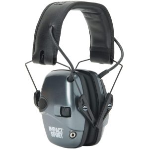 https3A2F2Fmedia.chattanoogashooting.com2Fimages2Fproduct2FHQR025322FHQR02532.jpg Howard Leight Impact Sport Youth/Small Earmuff - Metallic Charcoal Grey Black Band 22dB NRR