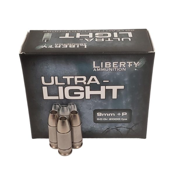 https3A2F2Fmedia.chattanoogashooting.com2Fimages2Fproduct2FIVLAUL90522FIVLAUL9052-1.jpg Liberty Ammunition Ultra-Light Ammunition 9mm +P 50 gr. Copper Mono.Frag HP 20/ct