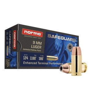 https3A2F2Fmedia.chattanoogashooting.com2Fimages2Fproduct2FNH8019072882FNH801907288.jpg Norma Safeguard Handgun Ammunition 9mm Luger 124gr JHP 1188 fps 50/ct