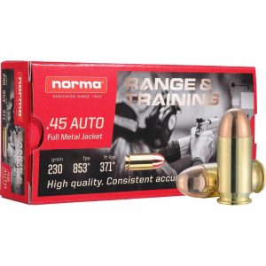 https3A2F2Fmedia.chattanoogashooting.com2Fimages2Fproduct2FNH8045042172FNH8045042171.jpg Norma Range and Training Handgun Ammunition .45 Auto 230gr FMJ 853 fps 50/ct