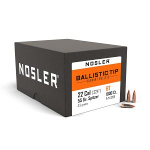 https3A2F2Fmedia.chattanoogashooting.com2Fimages2Fproduct2FNO112882FNO11288-1.jpg Nosler Ballistic Tip Varmint Rifle Bullets .22 cal .224" 55 gr SBT-SB 1000/ct