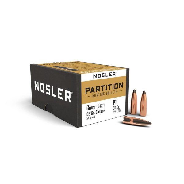 https3A2F2Fmedia.chattanoogashooting.com2Fimages2Fproduct2FNO163142FNO16314-1.jpg Nosler Partition Rifle Bullets 6mm .243" 85 gr SPT 50/ct