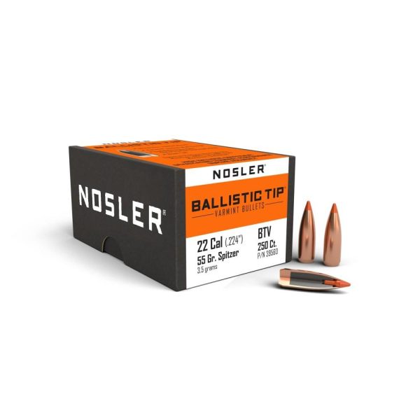 https3A2F2Fmedia.chattanoogashooting.com2Fimages2Fproduct2FNO395602FNO39560-1.jpg Nosler Ballistic Tip Varmint Bullets .22 cal .224" 55 gr SBT-SB 250/ct
