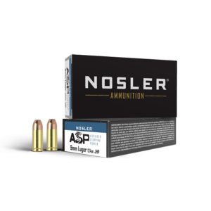 https3A2F2Fmedia.chattanoogashooting.com2Fimages2Fproduct2FNO510542FNO51054-1_1.jpg Nosler ASP Handgun Ammunition 9mm Luger 124 gr JHP 1150 fps 50/ct