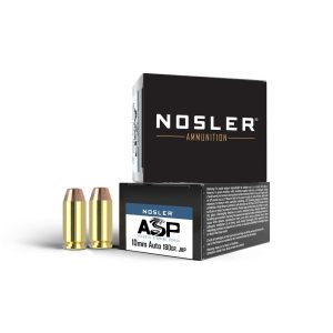 https3A2F2Fmedia.chattanoogashooting.com2Fimages2Fproduct2FNO514002FNO51400-1_1.jpg Nosler ASP Handgun Ammunition 10mm Auto 180gr JHP 1150 fps 20/ct