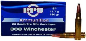 https3A2F2Fmedia.chattanoogashooting.com2Fimages2Fproduct2FOQPP30832FOQPP3083.jpg PPU Rifle Ammunition .308 Win 180 gr SP 2454 fps 20/ct