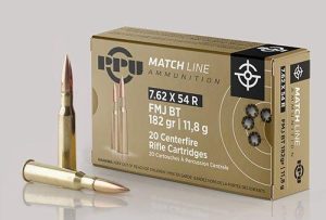 https3A2F2Fmedia.chattanoogashooting.com2Fimages2Fproduct2FOQPPM72FOQPPM7.jpg PPU Match Rifle Ammunition 7.62mm x 54R Match 182 gr FMJ-BT 2625 fps 20/ct
