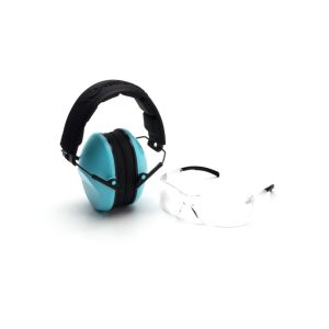 https3A2F2Fmedia.chattanoogashooting.com2Fimages2Fproduct2FPIVGCOMBO4102FPIVGCOMBO410-1.jpg Pyramex Low-Profile Combo Kit Clear Shooting Glasses and Passive Earmuff 24dB Powder Blue