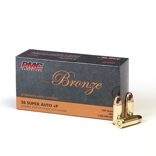 https3A2F2Fmedia.chattanoogashooting.com2Fimages2Fproduct2FPM38SA2FPM38SA.jpg PMC Bronze Handgun Ammunition .38 Super +P 130 gr. FMJ 1100 fps 50/ct
