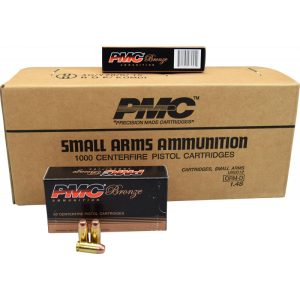 https3A2F2Fmedia.chattanoogashooting.com2Fimages2Fproduct2FPM40DC2FPM40EC.jpg PMC Bronze Handgun Ammunition .40 S&W 165 gr FMJ 989 fps 1000/case
