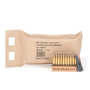 https3A2F2Fmedia.chattanoogashooting.com2Fimages2Fproduct2FPM556KBP2FPM556KBP.jpg PMC X-Tac Battle Pack Rifle Ammunition 5.56X45 NATO 62 gr Green Tip 2920 fps 120/ct