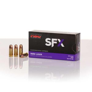 https3A2F2Fmedia.chattanoogashooting.com2Fimages2Fproduct2FPM9SFX147GR2FPM9SFX147GR-1.jpg PMC SFX Handgun Ammunition 9mm Luger 147 gr. JHP 996 fps 50/ct