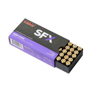 https3A2F2Fmedia.chattanoogashooting.com2Fimages2Fproduct2FPM9SFX2FPM9SFX.jpg PMC SFX Handgun Ammunition 9mm Luger 124 gr. JHP 1201 fps 50/ct
