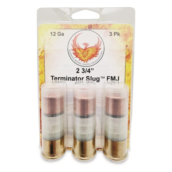 https3A2F2Fmedia.chattanoogashooting.com2Fimages2Fproduct2FPPPRTERMINATORFMJ2FPPPRTERMINATORFMJ2.jpg Phoenix Rising Terminator Slug Shotshell 12ga 2-3/4" 515gr FMJ Slug 1520fps 3/ct