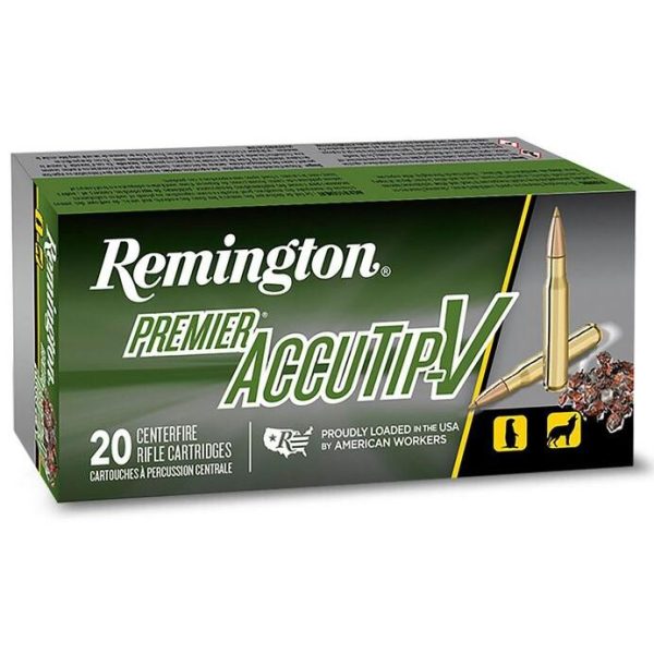 https3A2F2Fmedia.chattanoogashooting.com2Fimages2Fproduct2FRT291942FRT29194-1.jpg Remington Premier AccuTip Varmint Rifle Ammunition .243 Win 75 gr ATV 3375 fps 20/ct