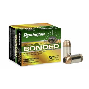 https3A2F2Fmedia.chattanoogashooting.com2Fimages2Fproduct2FRT293252FRT29325-1.jpg Remington Golden Saber Bonded Handgun Ammo 45 Auto 185 gr BJHP 1015 fps 20/ct