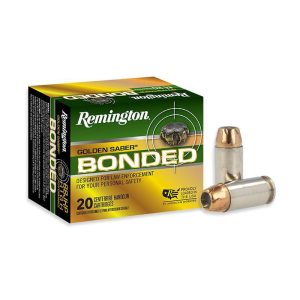 https3A2F2Fmedia.chattanoogashooting.com2Fimages2Fproduct2FRT293652FRT29365-1.jpg Remington Golden Saber Bonded Handgun Ammunition .40 S&W 180 gr BJHP 1015 fps 20/ct