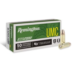 https3A2F2Fmedia.chattanoogashooting.com2Fimages2Fproduct2FRTR200152FRTR20015-1.jpg Remington UMC Handgun Ammunition .30 Super Carry 100gr FMJ 1250 fps 50/ct