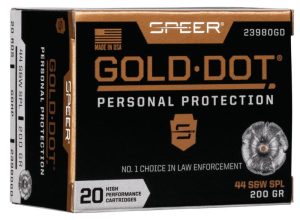https3A2F2Fmedia.chattanoogashooting.com2Fimages2Fproduct2FSP23980GD2FSP23980GD.jpg Speer Gold Dot Handgun Ammunition .44 SPL 200 gr HP 875 fps 20/ct