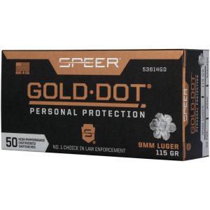 https3A2F2Fmedia.chattanoogashooting.com2Fimages2Fproduct2FSP53618GD2FSP53614GD2.jpg Speer Gold Dot Handgun Personal Protection Ammunition 9mm Luger 124gr JHP 1150 fps 50/ct