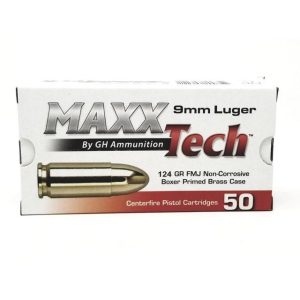 https3A2F2Fmedia.chattanoogashooting.com2Fimages2Fproduct2FTLPTGB912B2FPTGB912B_1.jpg MAXXTech Handgun Ammunition 9mm Luger 124gr FMJ 1126 fps 50/ct