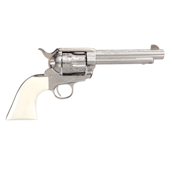 https3A2F2Fmedia.chattanoogashooting.com2Fimages2Fproduct2FTURC12000672FTURC1200067-1.png Taylors & Company 1873 Outlaw Legacy Handgun .45 Colt 6rd Capacity 5.5" Barrel Engraved Nickel with White