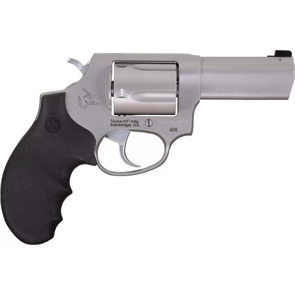 https3A2F2Fmedia.chattanoogashooting.com2Fimages2Fproduct2FTX260539NS2F2-60539NS.jpg Taurus Defender 605 357 Mag/38 Spl+P Matte Stainless Steel 3 in Hogue Rubber Grip Handgun 5rd Magazine