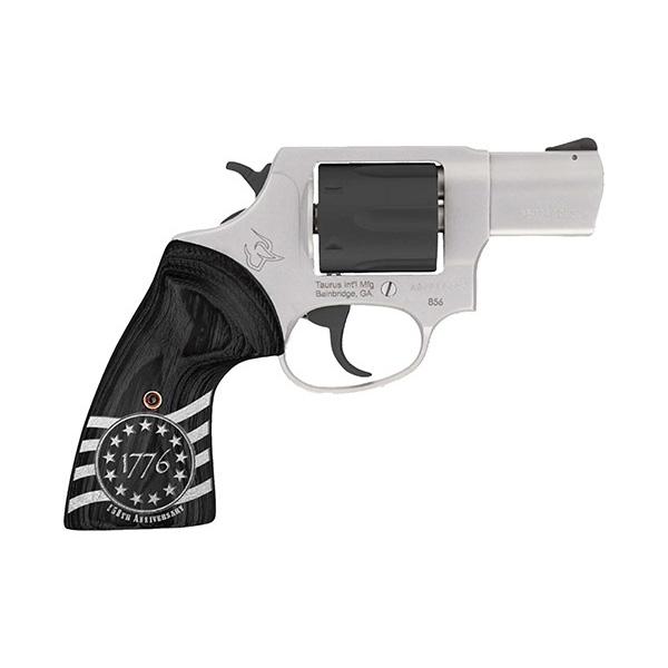 https3A2F2Fmedia.chattanoogashooting.com2Fimages2Fproduct2FTX285625US32FTX285625US3.jpg Taurus 856 Handgun .38 Spl 6rds 2" Barrel Stainless Steel Frame/Black Cylinder 1776 Custom Grips