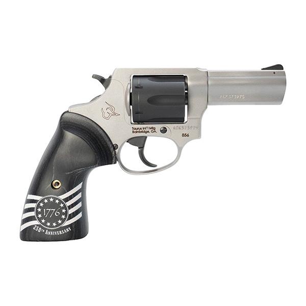 https3A2F2Fmedia.chattanoogashooting.com2Fimages2Fproduct2FTX285635US32F2-85635-US3.jpg Taurus 856 Handgun .38 Spl 6rds 3" Barrel Stainless Steel Frame/Black Cylinder 1776 Custom Grips