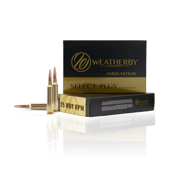 https3A2F2Fmedia.chattanoogashooting.com2Fimages2Fproduct2FWMM25RPM107HCB2FWMH25RPM117SST1.jpg Weatherby Select Plus Hammer Custom Rifle Ammunition 25 Wby RPM 107gr PT 3350 fps 20/ct