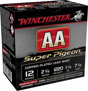 https3A2F2Fmedia.chattanoogashooting.com2Fimages2Fproduct2FWNAA12SP72FWNAA12SP7.jpg Winchester AA Super Pigeon Shotshells 12 ga 2-3/4" 1-1/4 oz 1220 fps #7.5 25/ct