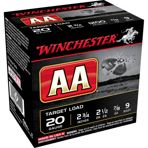 https3A2F2Fmedia.chattanoogashooting.com2Fimages2Fproduct2FWNAA2092FWNAA209-1.png Winchester AA Target 20 ga 2-3/4" 7/8 oz #9 - 25/ct