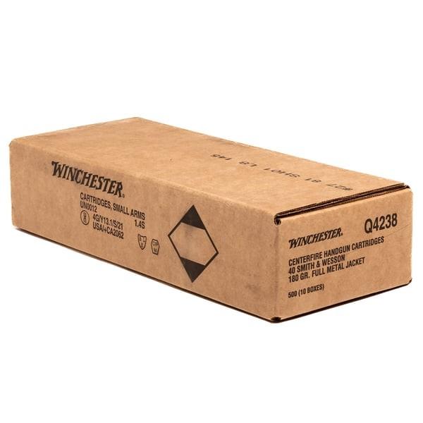 https3A2F2Fmedia.chattanoogashooting.com2Fimages2Fproduct2FWNQ4238C2FWNQ4238C_1.jpg Winchester USA Handgun Ammunition .40 S&W 180 gr FMJ 1020 fps 500/ct
