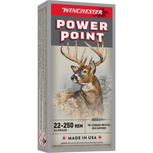 https3A2F2Fmedia.chattanoogashooting.com2Fimages2Fproduct2FWNX2225022FWNX222502-1.png Winchester Power Point Rifle Ammunition .22-250 Rem 64 gr. PSP 3500 fps 20/ct