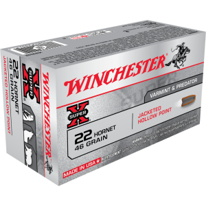 https3A2F2Fmedia.chattanoogashooting.com2Fimages2Fproduct2FWNX22H22FWNX22H2-1.png Winchester Super-X Rifle Ammunition .22 Hornet 46 gr. JHP 2690 fps 50/ct