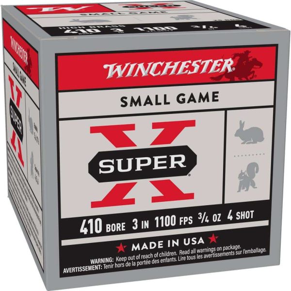 https3A2F2Fmedia.chattanoogashooting.com2Fimages2Fproduct2FWNX413H42FWNX413H4_1.jpg Winchester Super-X High-Brass Shotshells .410 ga 3" MAX 3/4 oz 1100 fps #4 25/ct